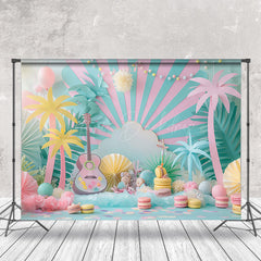 Lofaris Green Pink Palm Trees Macaron Cake Smash Backdrop