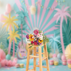 Lofaris Green Pink Palm Trees Macaron Cake Smash Backdrop