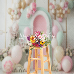 Lofaris Green Pink White Balloons Floral Cake Smash Backdrop