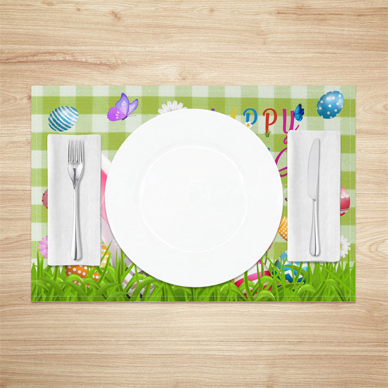 Lofaris Green Plaid Rabbit Ear Floral Egg Set Of 4 Placemats