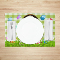 Lofaris Green Plaid Rabbit Eggs Floral Set Of 4 Placemats