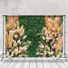 Lofaris Green Plant Leaves Pink Floral Spring Photo Backdrop