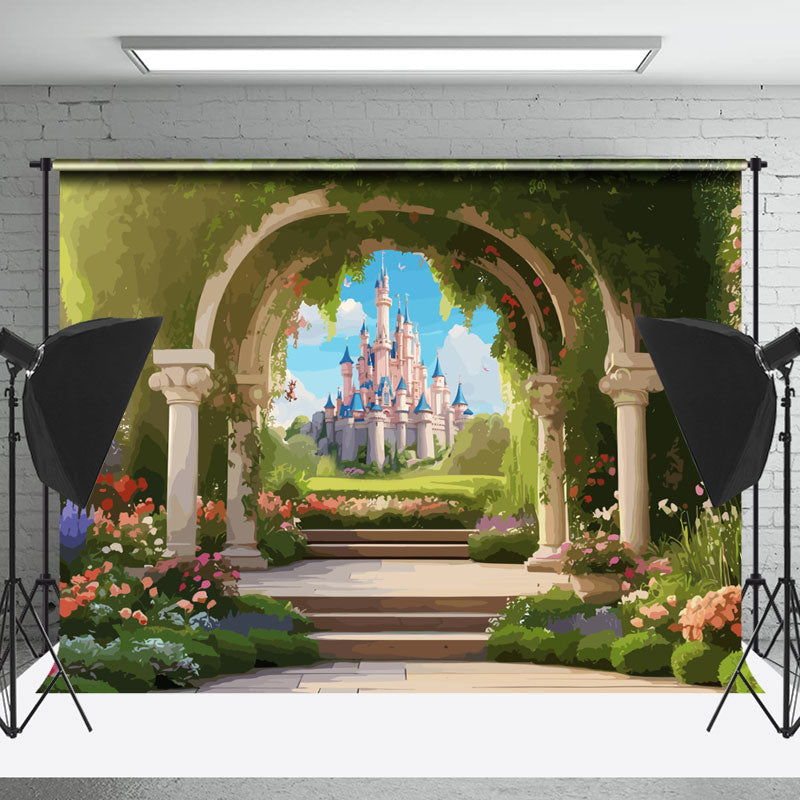 Lofaris Green Plants Castle Floral Birthday Photo Backdrop