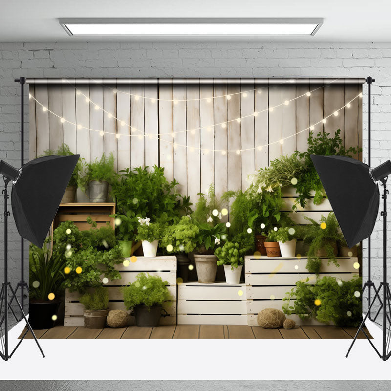 Lofaris Green Plants Wooden Light Bokeh Photoshoot Backdrop