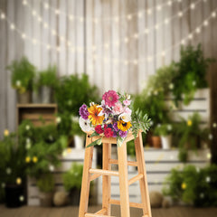 Lofaris Green Plants Wooden Light Bokeh Photoshoot Backdrop