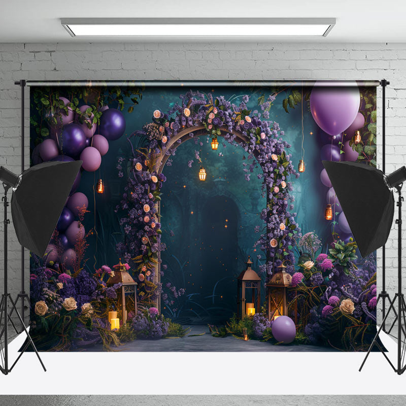 Lofaris Green Purple Arch Balloons Floral Wedding Backdrop