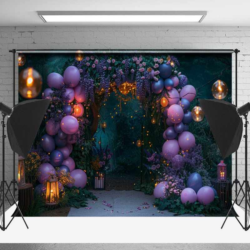 Lofaris Green Purple Balloons Light Plant Wedding Backdrop