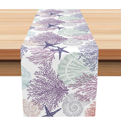 Lofaris Green Purple Starfish Shell Coastal Table Runner