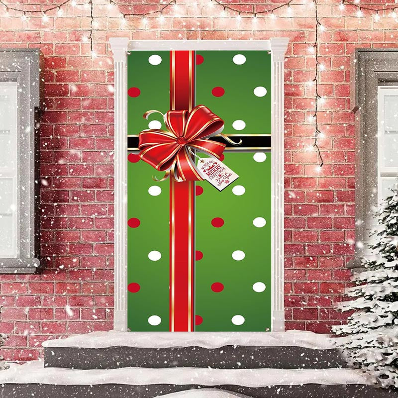 Green Red Dots Box Bowknot Christmas Door Cover - Lofaris