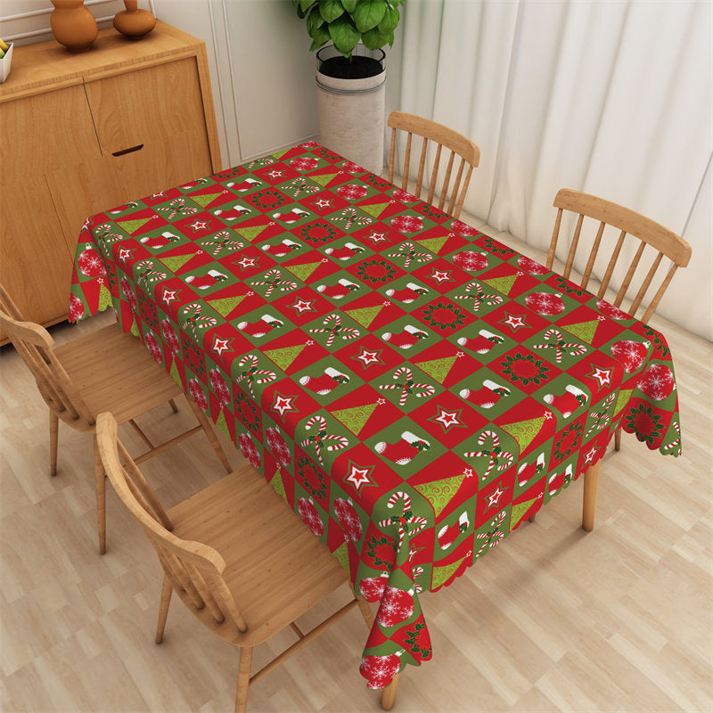 Lofaris Green Red Plaid Christmas Tree Decorative Tablecloth