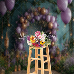 Lofaris Green Retro Wall Purple Balloons Wedding Backdrop