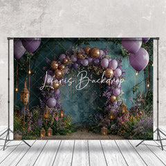 Lofaris Green Retro Wall Purple Balloons Wedding Backdrop