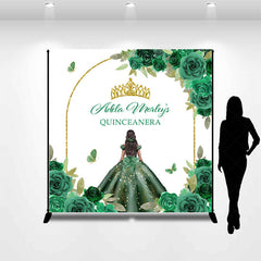 Lofaris Green Rose Gold Crown Custom Quinceanera Backdrop