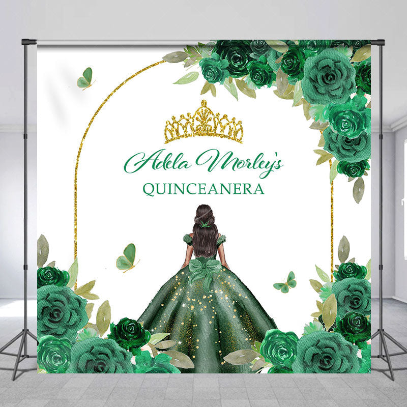 Lofaris Green Rose Gold Crown Custom Quinceanera Backdrop