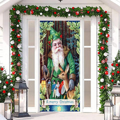 Lofaris Green Santa Claus Elk Leaves Christmas Door Cover