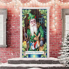 Lofaris Green Santa Claus Elk Leaves Christmas Door Cover