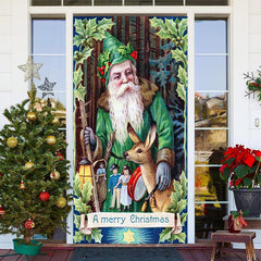 Lofaris Green Santa Claus Elk Leaves Christmas Door Cover