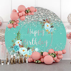 Lofaris Green Silver Glitter Bokeh Round Birthday Backdrop