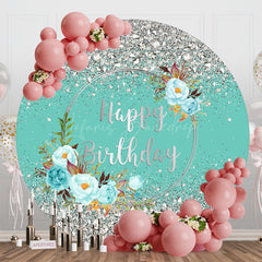 Lofaris Green Silver Glitter Bokeh Round Birthday Backdrop