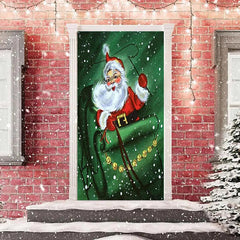 Lofaris Green Sled Santa Claus Snowy Christmas Door Cover