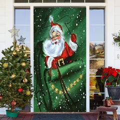 Lofaris Green Sled Santa Claus Snowy Christmas Door Cover