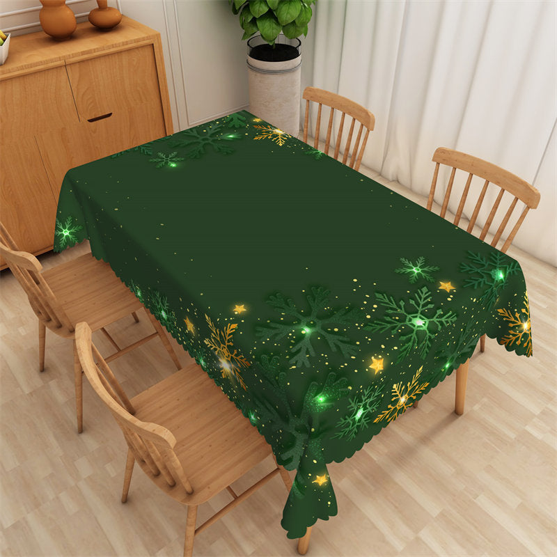 Lofaris Green Snowflake Light Tablecloth For Kitchen Decor