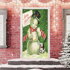 Lofaris Green Snowman And Dog Snowy Christmas Door Cover