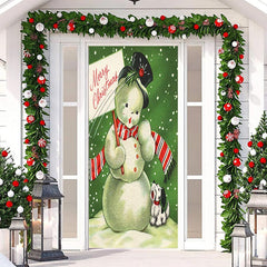 Lofaris Green Snowman And Dog Snowy Christmas Door Cover