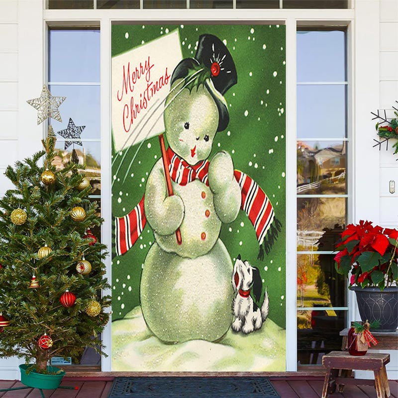 Lofaris Green Snowman And Dog Snowy Christmas Door Cover