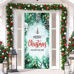 Lofaris Green Snowy Leaves Christmas New Year Door Cover