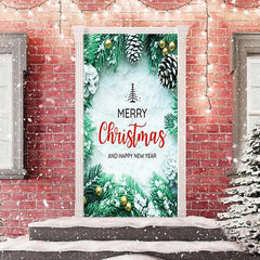 Lofaris Green Snowy Leaves Christmas New Year Door Cover