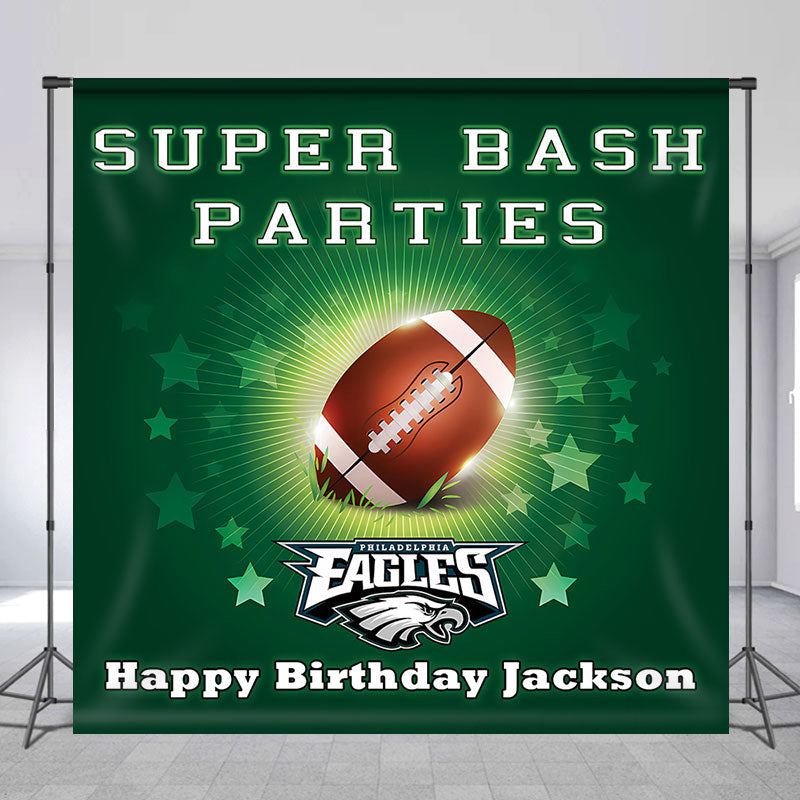 Lofaris Green Star Rugby Custom Name Birthday Party Backdrop