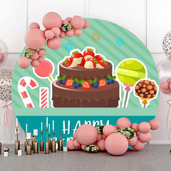 Lofaris Green Stripe Candyland Cake Round Birthday Backdrop