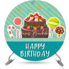 Lofaris Green Stripe Candyland Cake Round Birthday Backdrop