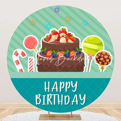 Lofaris Green Stripe Candyland Cake Round Birthday Backdrop