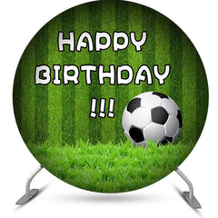 Lofaris Green Stripe Grass Football Round Birthday Backdrop