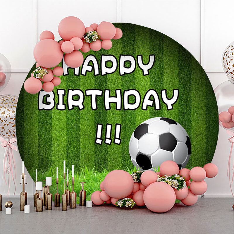 Lofaris Green Stripe Grass Football Round Birthday Backdrop