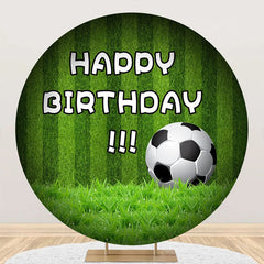 Lofaris Green Stripe Grass Football Round Birthday Backdrop