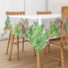 Lofaris Green Succulent Plants White Rectangle Tablecloth