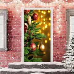 Lofaris Green Tree Light Gold Bokeh Christmas Door Cover