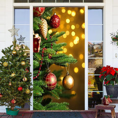 Lofaris Green Tree Light Gold Bokeh Christmas Door Cover