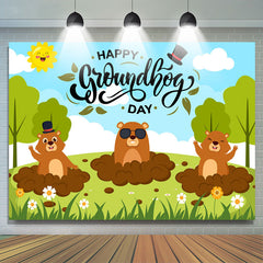 Lofaris Green Tree Marmots Happy Groundhog Day Backdrop