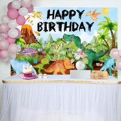 Lofaris Green Trees Dinosaur Volcanic Birthday Backdrop