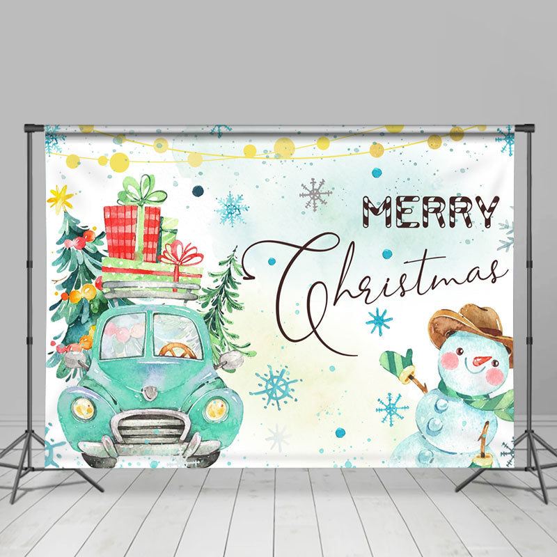 Lofaris Green Truck Tree Snowman Merry Christmas Backdrop