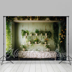 Lofaris Green Vines White Clay Pot Floral Spring Backdrop