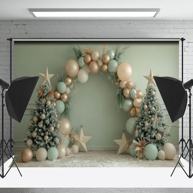 Lofaris Green Wall Arch Balloon Star Christmas Tree Backdrop