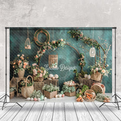 Lofaris Green Wall Basket Carrot Cake Smash Photo Backdrop