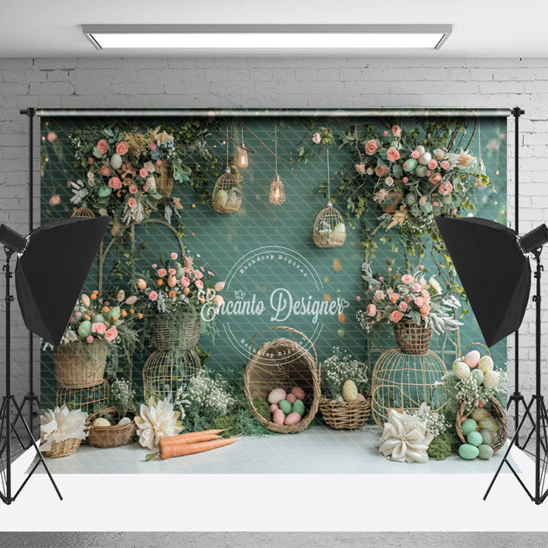 Lofaris Green Wall Basket Egg Cake Smash Backdrop Photo Shoot