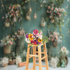 Lofaris Green Wall Basket Egg Cake Smash Backdrop Photo Shoot