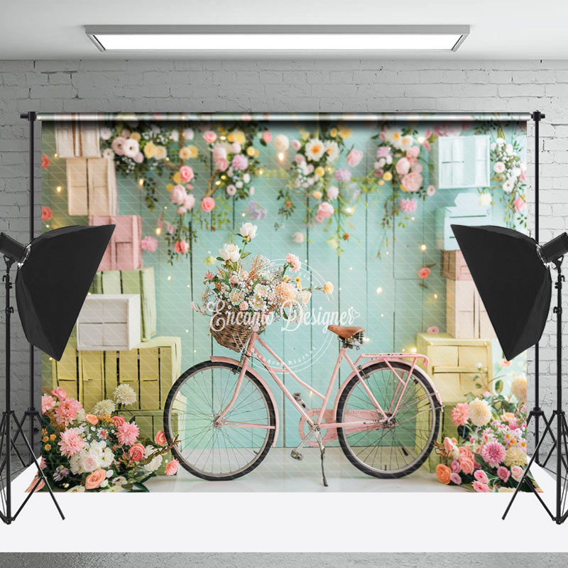 Lofaris Green Wall Box Spring Floral Cake Smash Backdrop